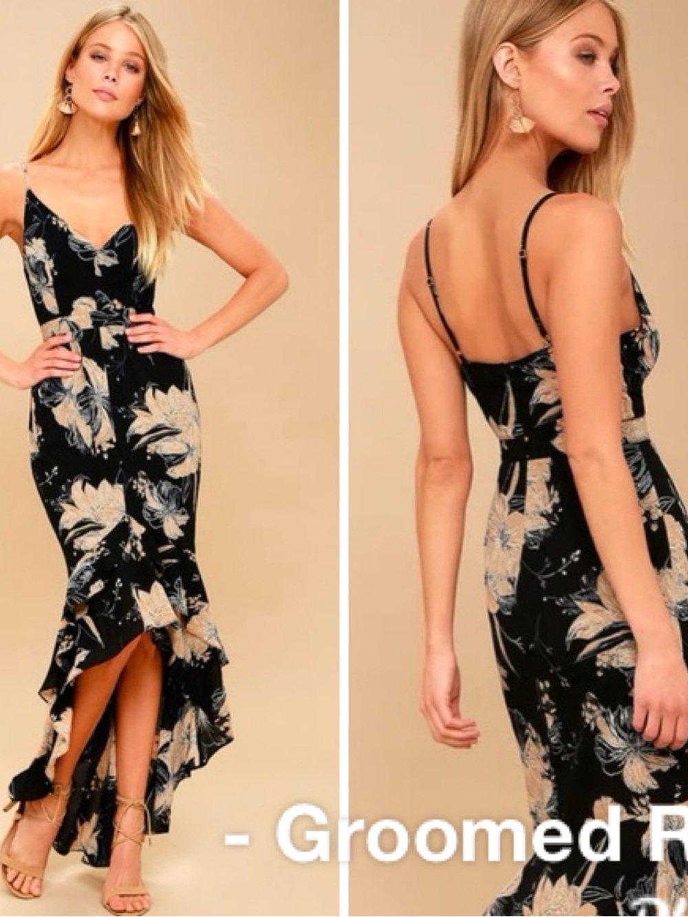 Lulu's Black Floral High-Low Slip Dress